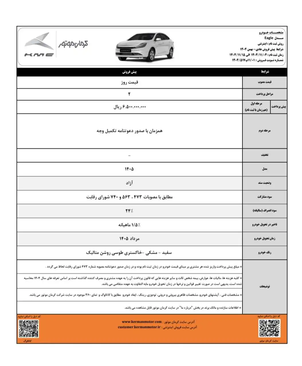 پیشفروش محصولات کرمان موتور - بهمن ۱۴۰۴ پیشفروش محصولات کرمان موتور - بهمن ۱۴۰۴