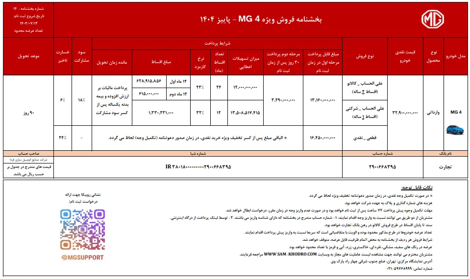 قیمت و جزئیات فروش نقدی خودروهای ام جی GT،MG5 و MG 4 در ایران قیمت و جزئیات فروش نقدی خودروهای ام جی GT،MG5 و MG 4 در ایران