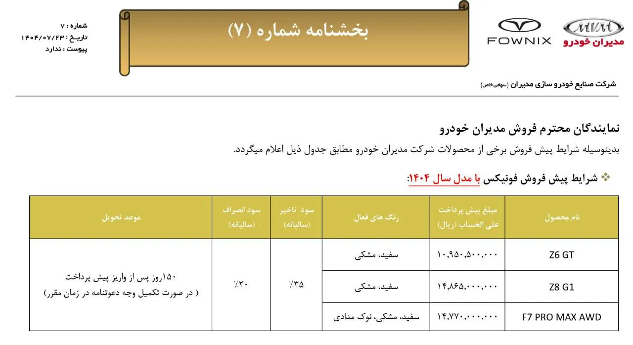آغاز فروش فونیکس مدیران خودرو- مهر 1404